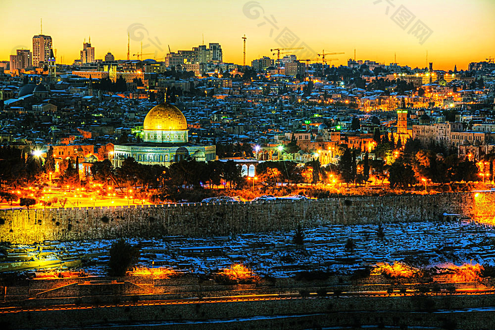 美丽夜景的耶路撒冷