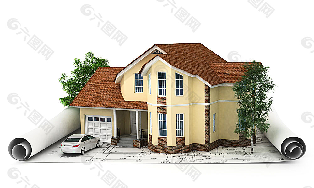 建筑图纸上的房屋模型