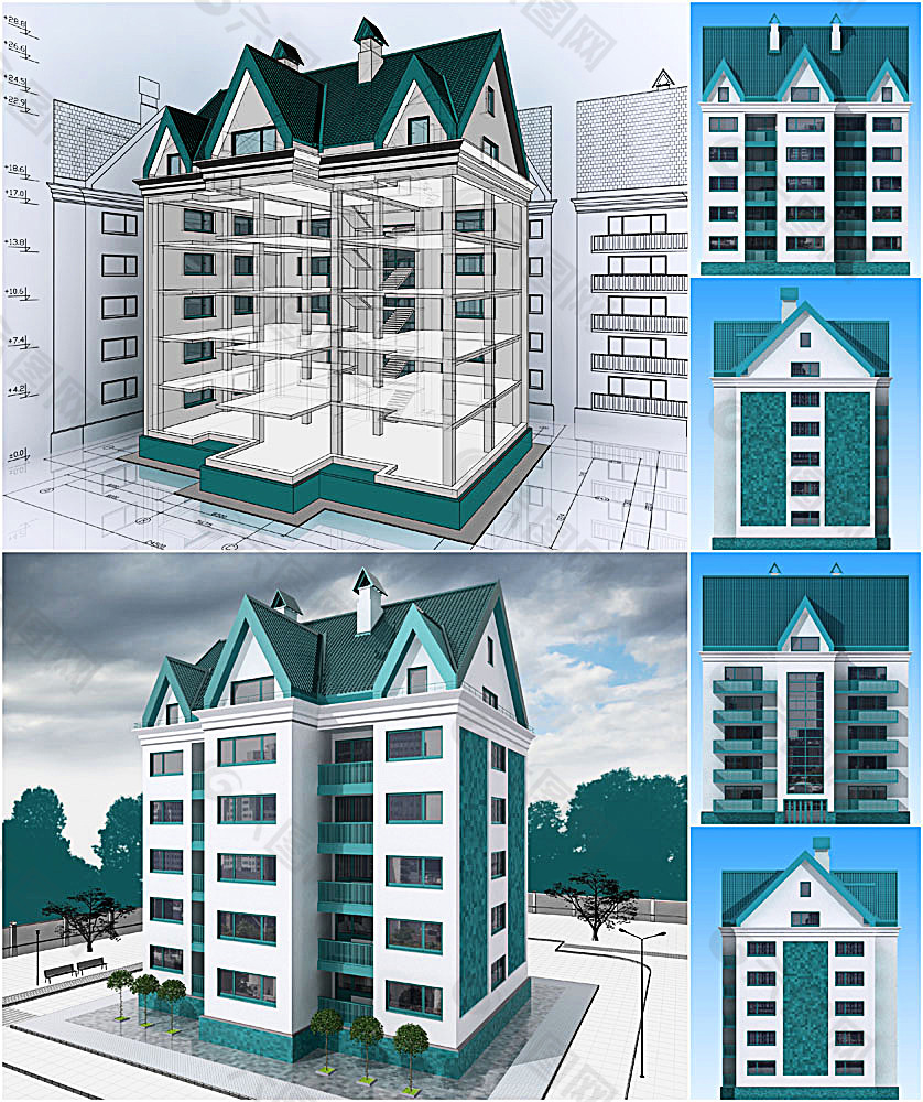 别墅模型与建筑图纸