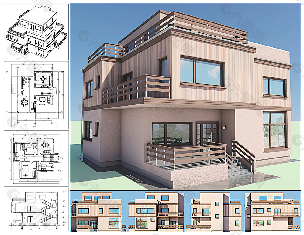 别墅模型和四面图