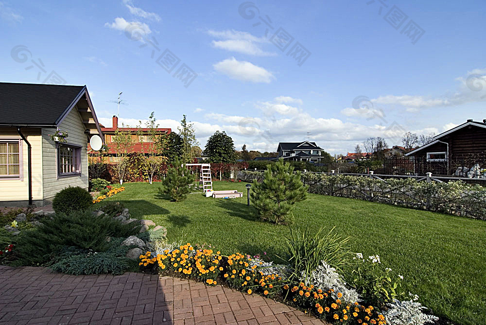 花草风景与房子