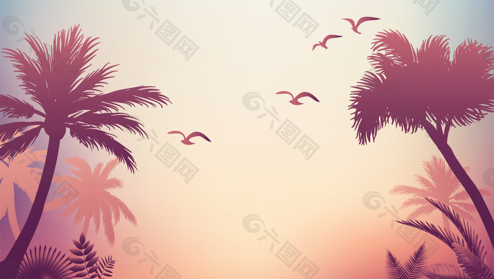 矢量椰树飞鸟风景图片