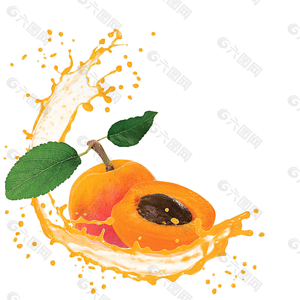 高清杏与果汁飞溅背景