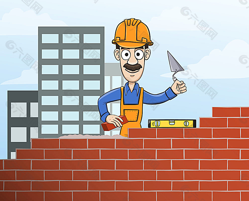 正在砌墙的工人