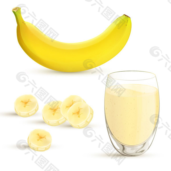 香蕉与香蕉汁矢量素材下载