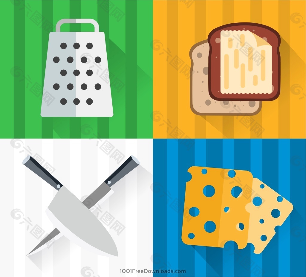 奶酪面包道具组合卡通图标集合