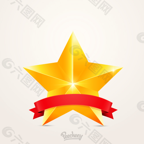 闪亮的五角星红丝带图标