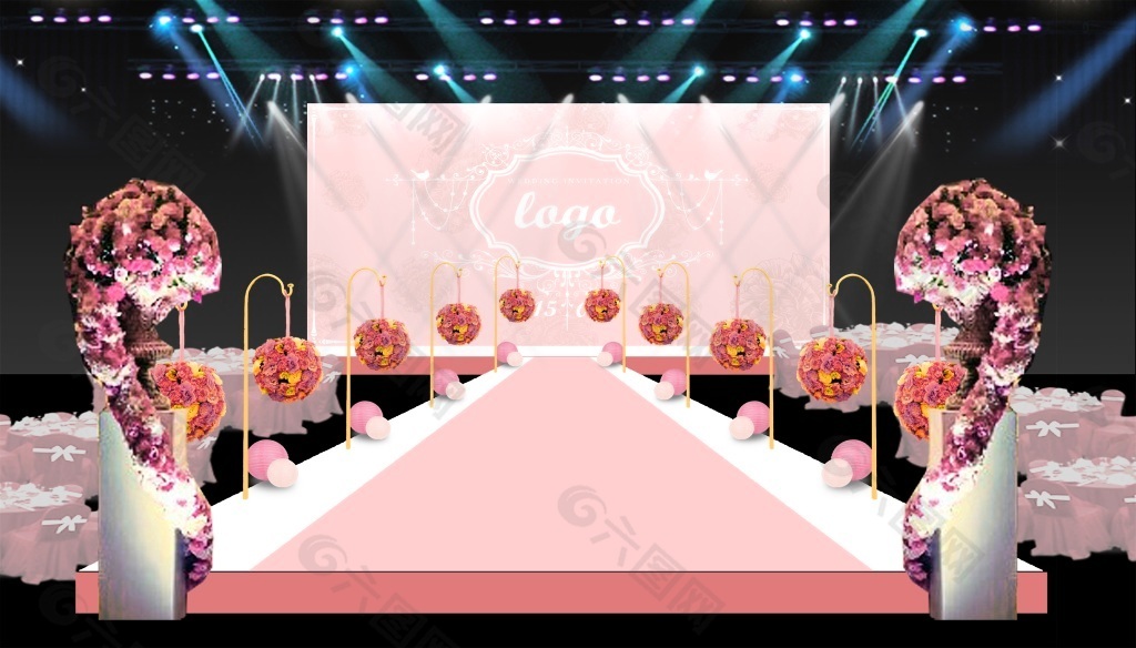 粉色系婚礼舞台效果图