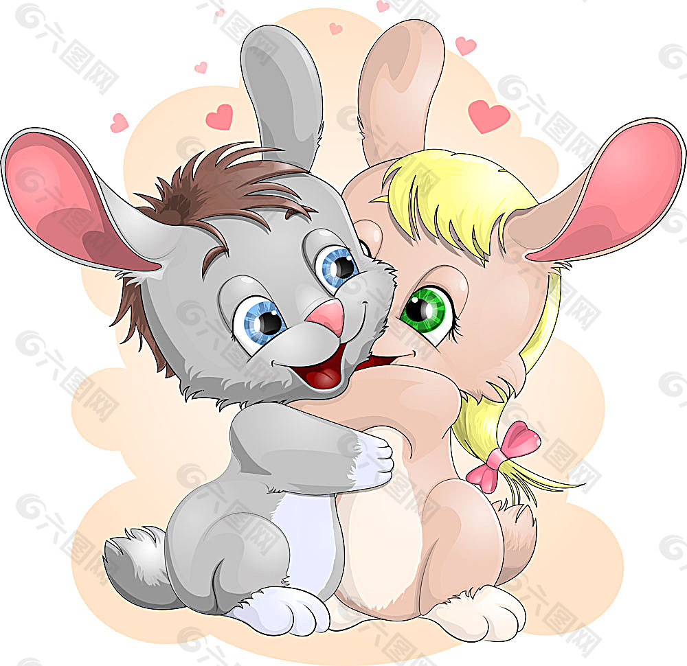 拥抱的卡通兔子