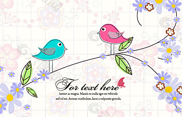 卡通小鸟与花卉背景