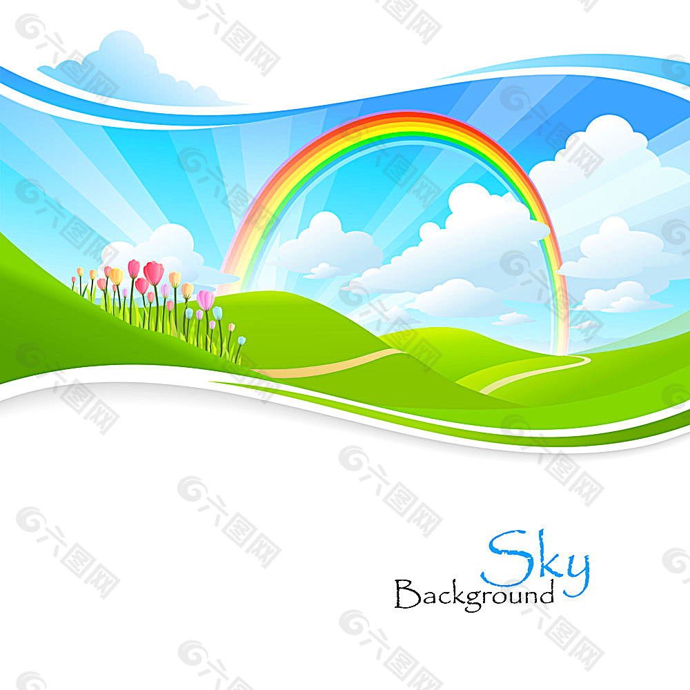 卡通草地上的彩虹