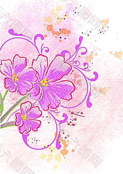 美丽的紫色花朵水彩画