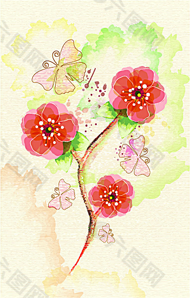 手绘红色花朵