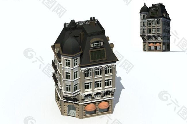 现代黑顶欧式建筑3D模