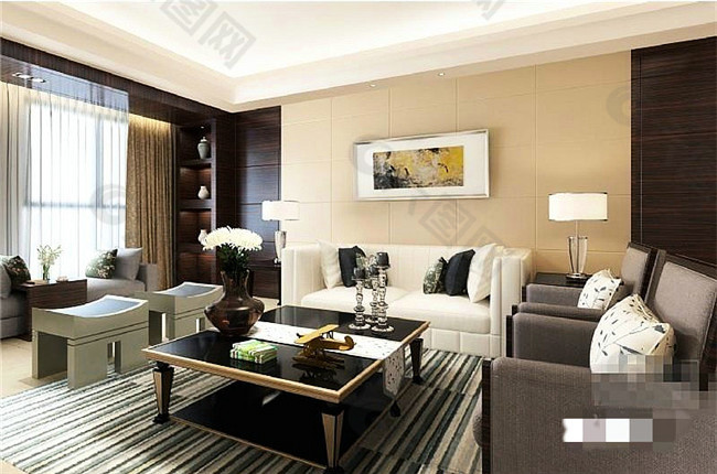MAX现代客厅沙发组合场景设计3D模型