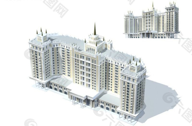 现代U型欧式建筑3D模型图