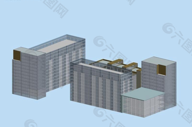 现代商业大楼建筑群3D模型图.