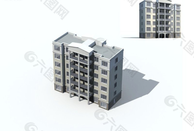 现代新式住宅小区建筑3D模型图