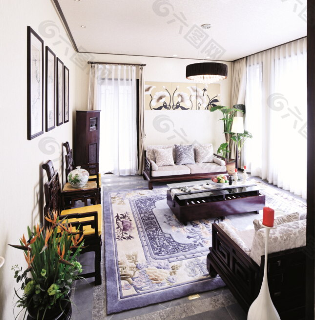 中式别墅室内客厅起居室设计