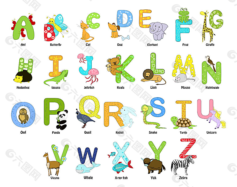 字母动物简画图图片