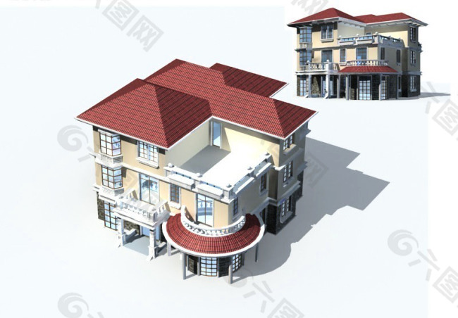 欧式的三层别墅3D模型.