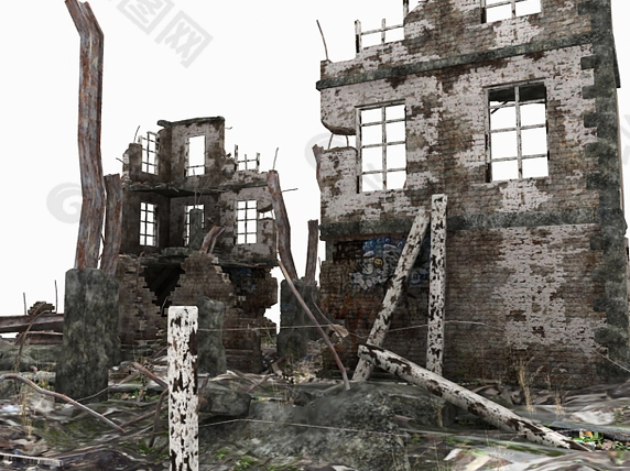 废墟场景3D模型,