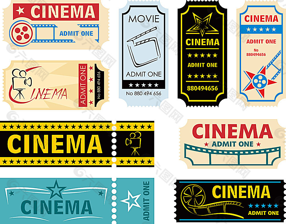 各种样式的电影票
