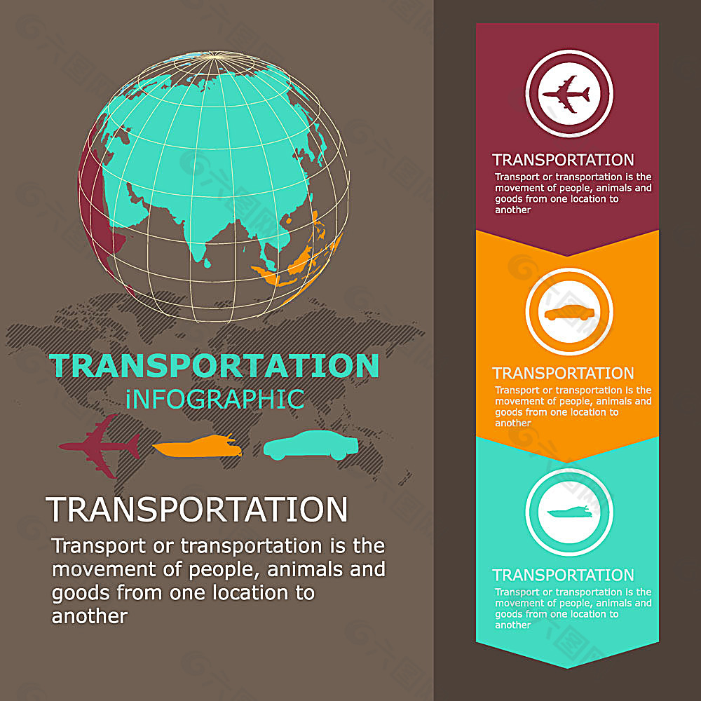 地球与交通工具信息图表
