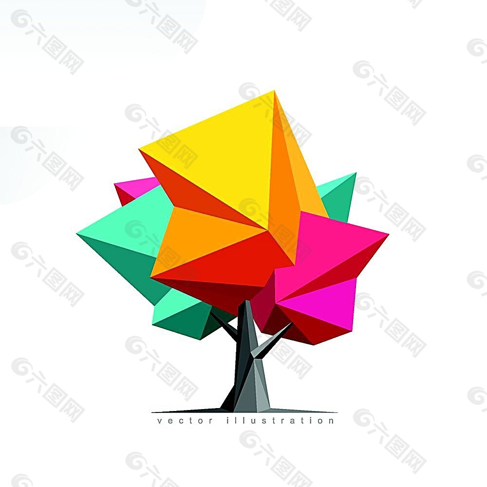 彩色树木低聚设计图案