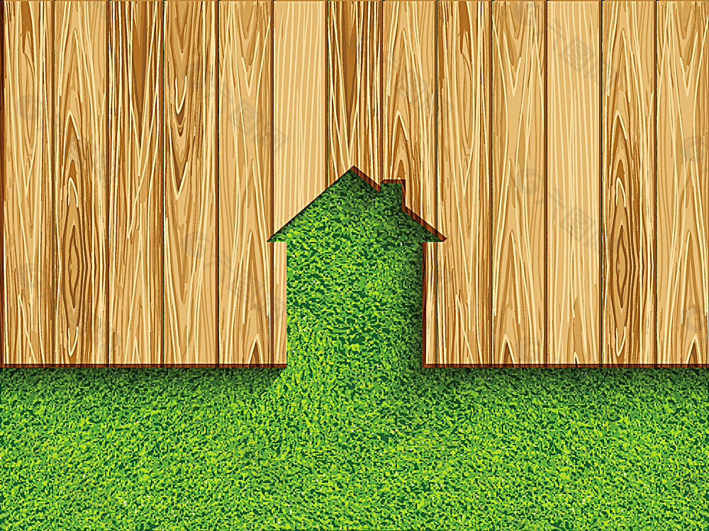 木板和绿色房屋