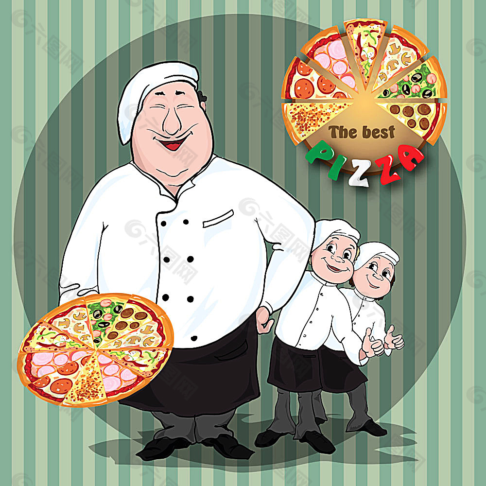 厨师和披萨插画