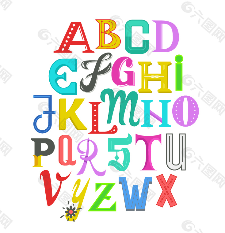 26个彩色英文字母艺术字矢量