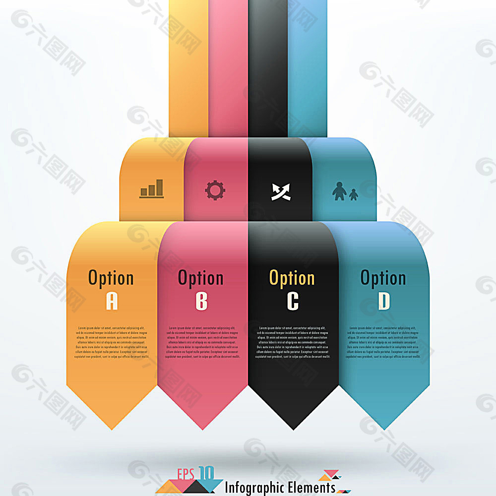 彩色立体箭头纸带信息图表