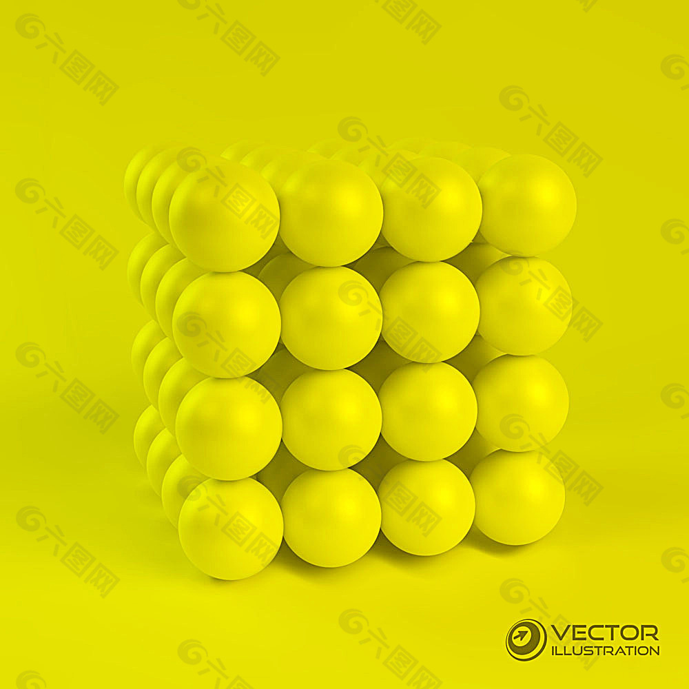 黄色圆球组成的立方体