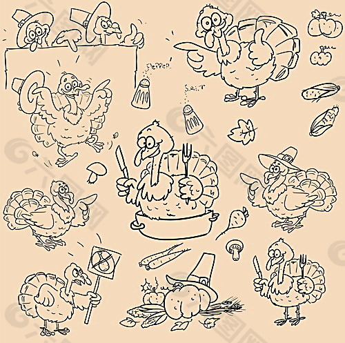 卡通手绘火鸡设计