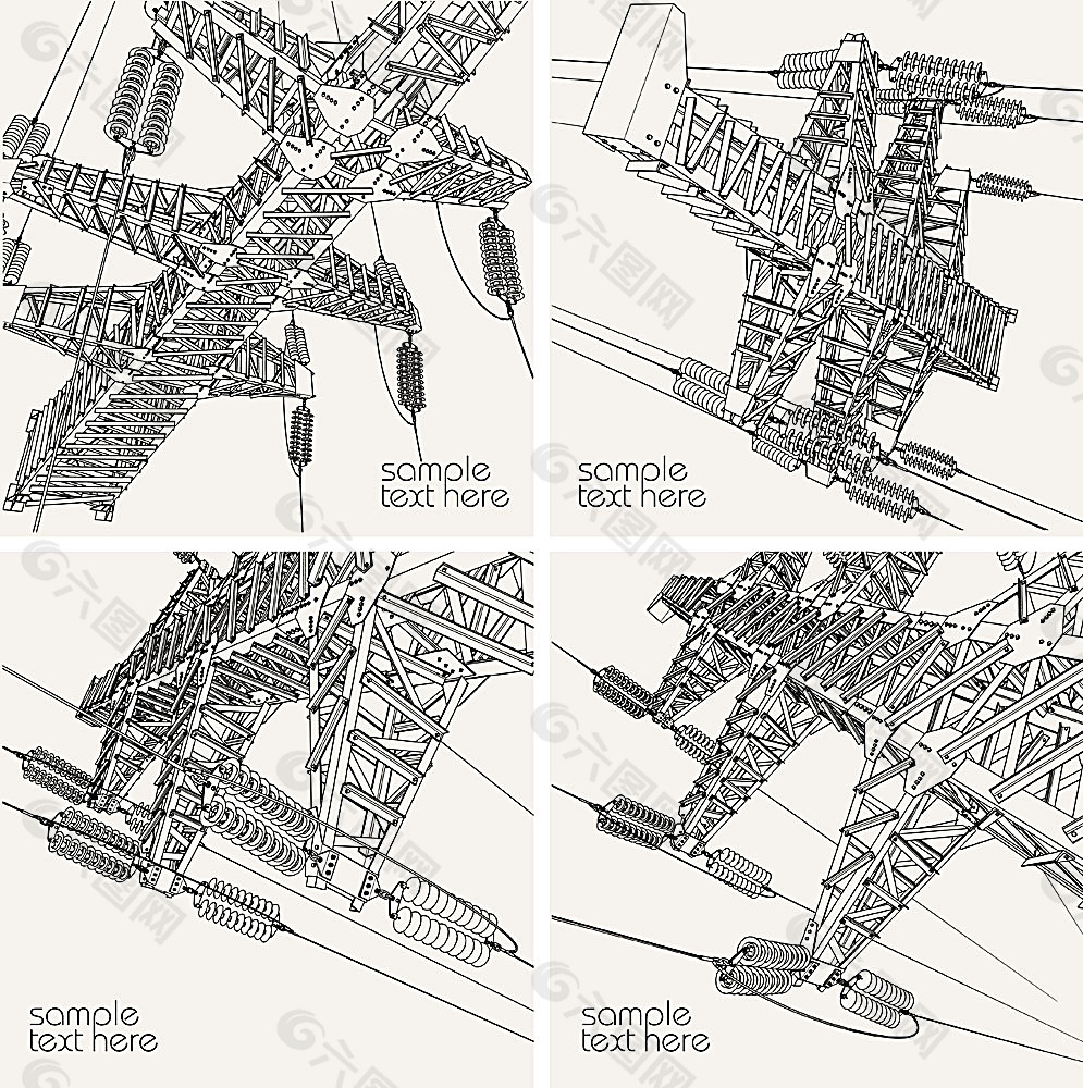 手绘高压输电塔