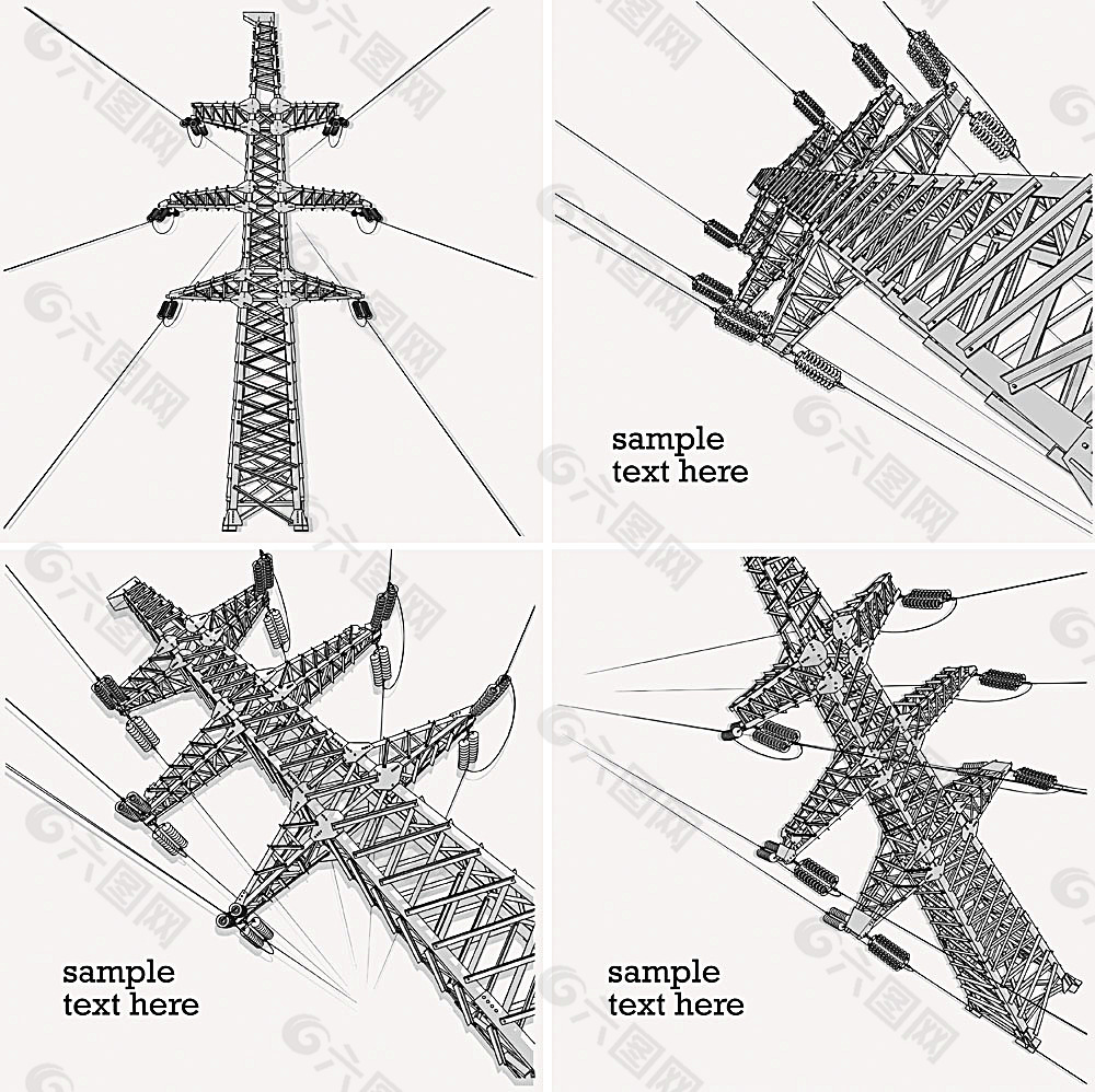 各种角度的输电塔线