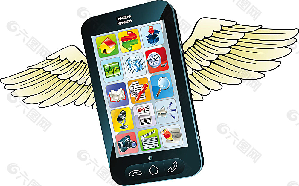 手机与翅膀素材