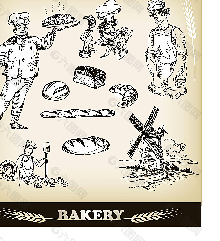面包厨师插画