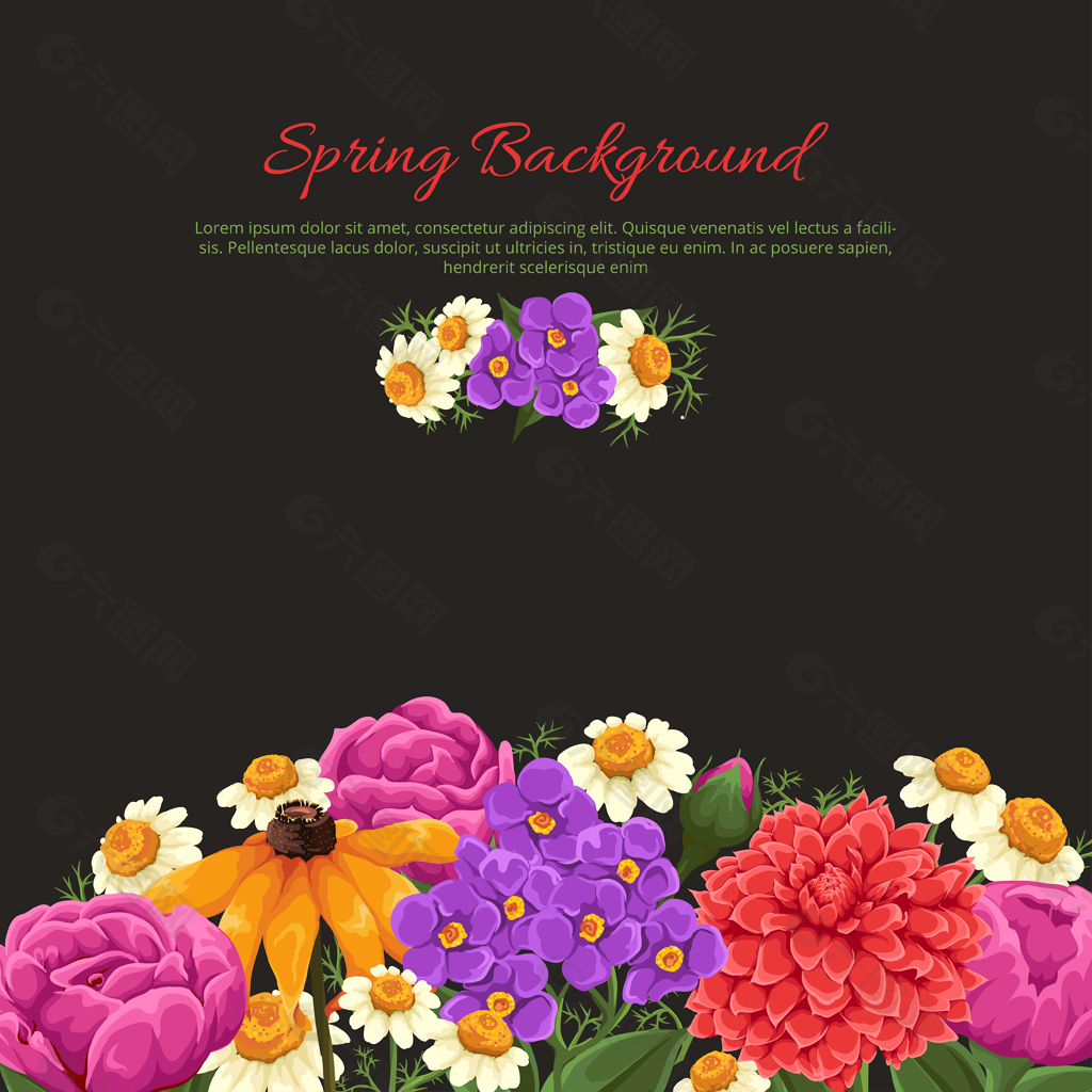 春季彩色花卉背景矢量素材