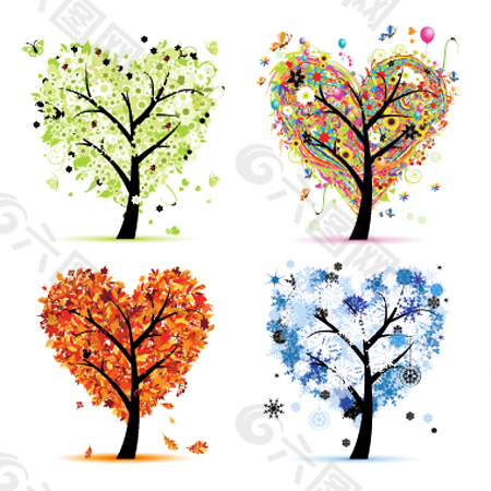 四季树画像设计 心形树设计