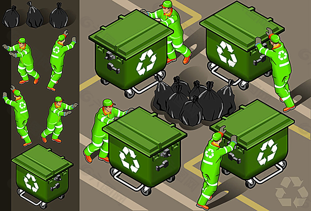 环卫工人与垃圾车