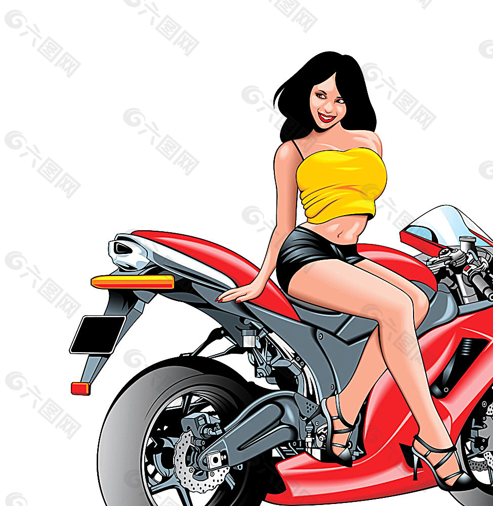 坐在摩托车上的美女