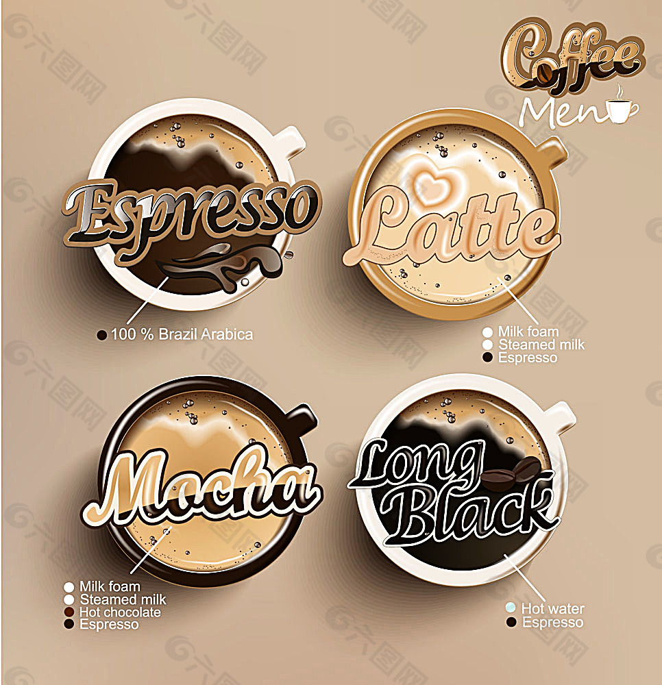 咖啡色香浓咖啡商标设计矢量素材