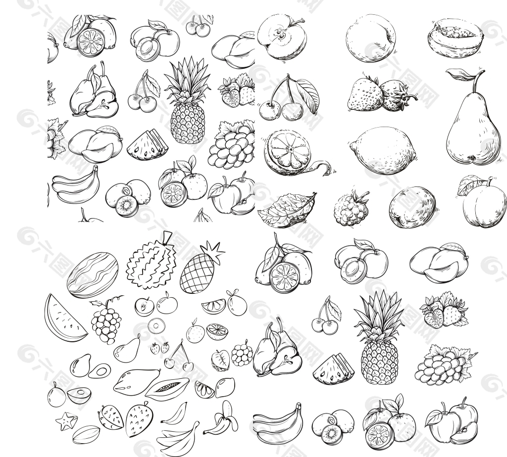 素描水果手绘黑白植物素材模板免费下载 _元素图片设计素材_【包图网】