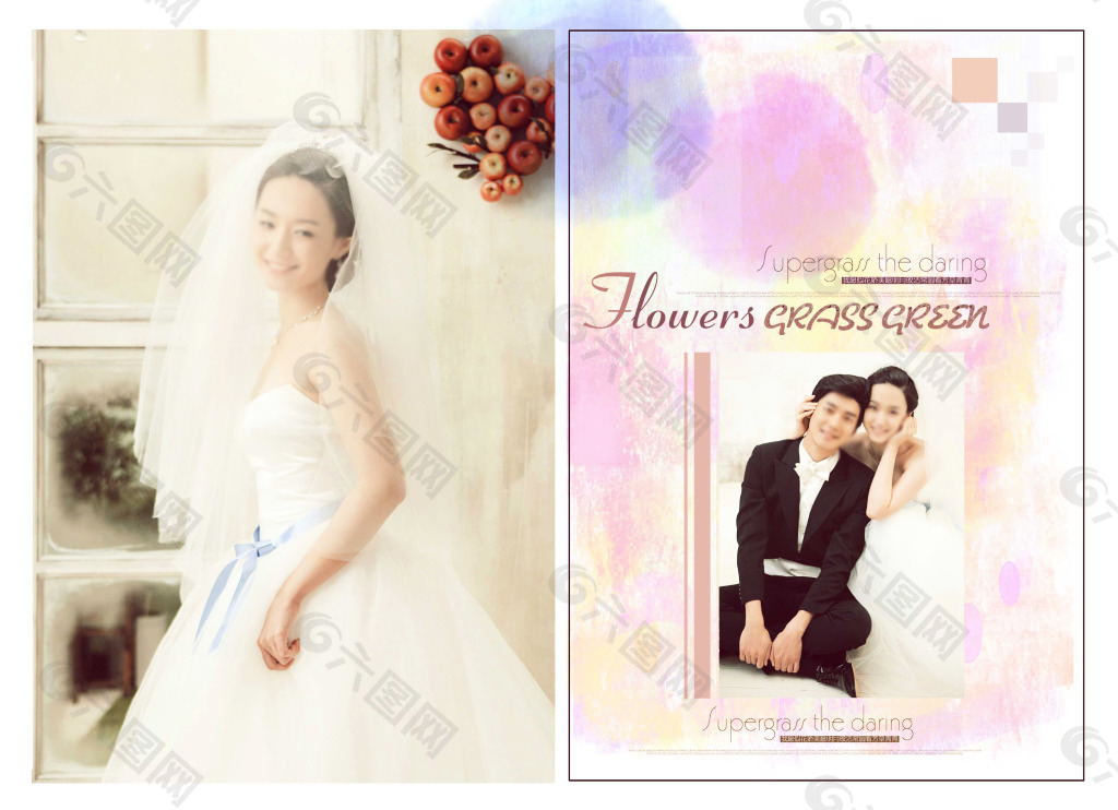 韩式幸福 跨页婚纱模板  PSD模板