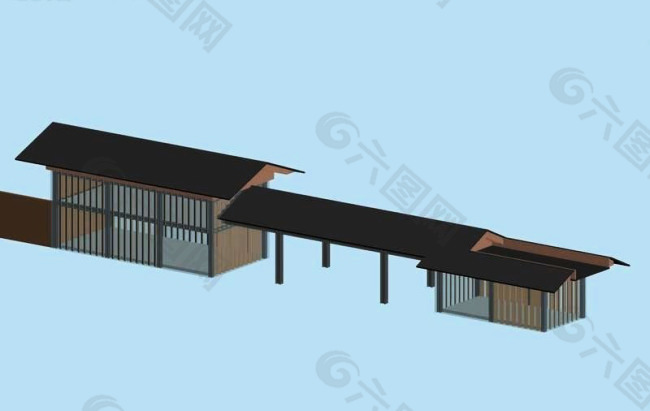 城市景观日式亭子廊架3D模型设计