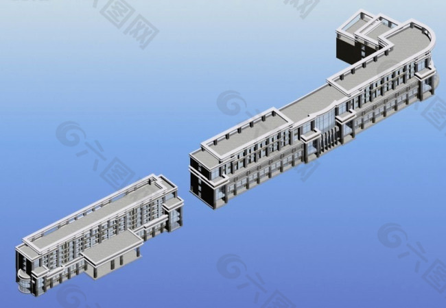 MAX商业街建筑群鸟瞰3D模型