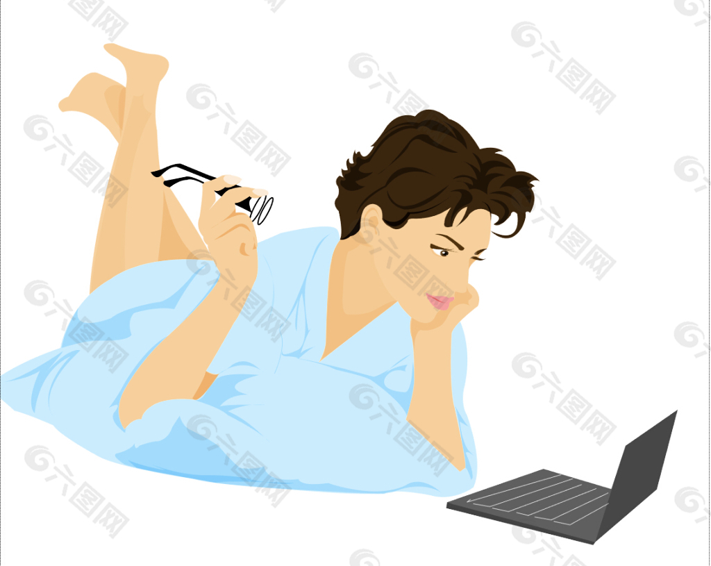 趴在床上玩电脑的女人