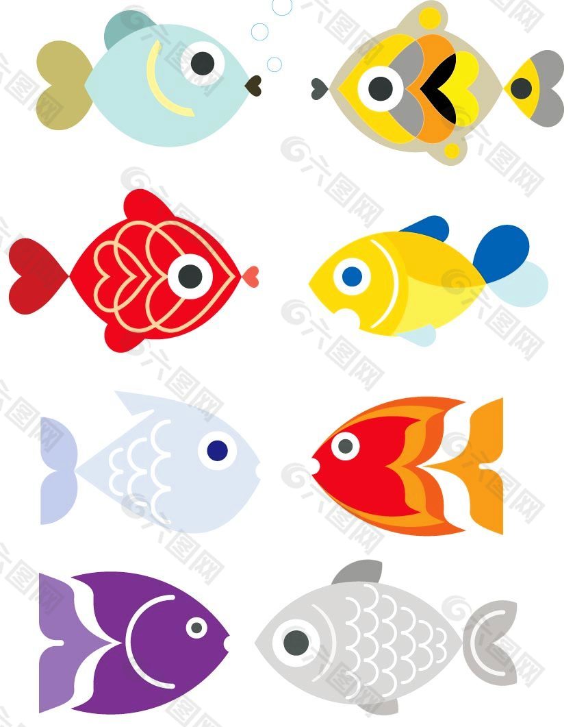 水底生物卡通魚八款